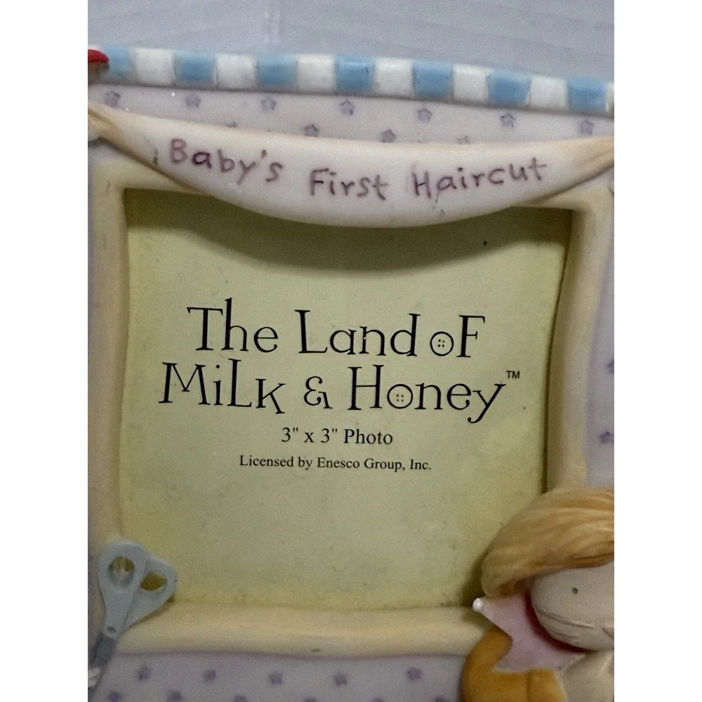 NEW IN BOX ENESCO LAND OF MILK & HONEY BABY'S 1ST HAIRCUT‎ CERAMIC PICTURE FRAME